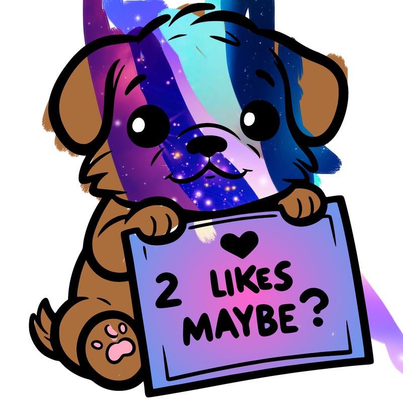 a puppy holding a sign that says 2 likes maybe?