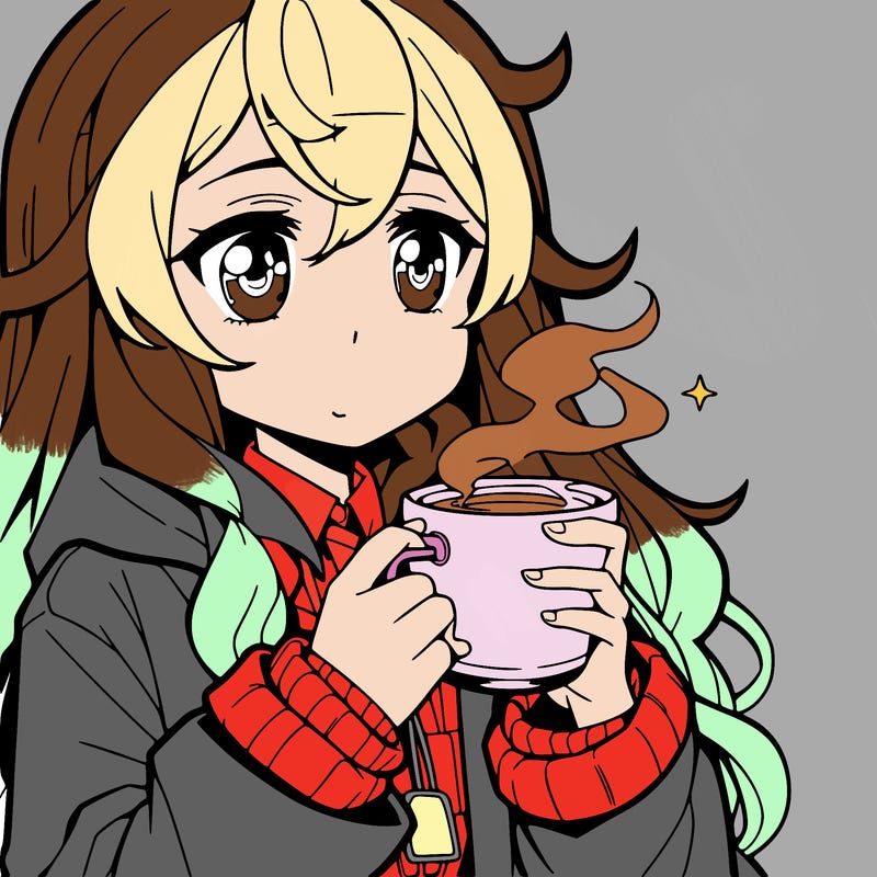 hot anime girl drinking coffee in the morning