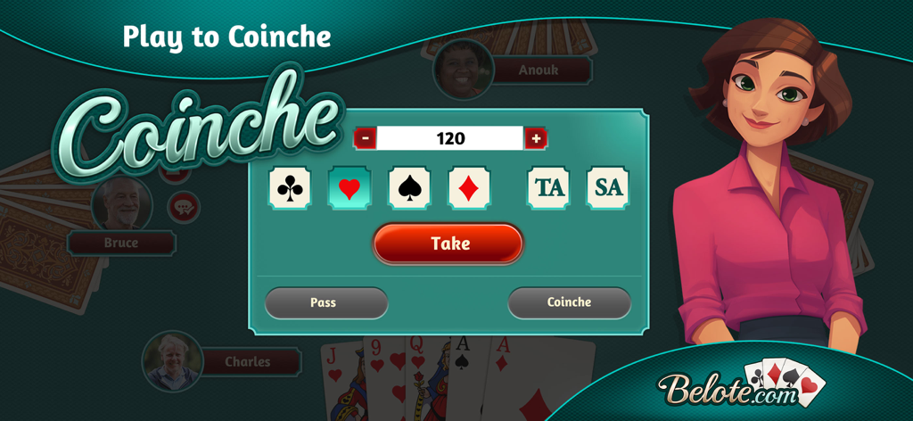 Belote.com - Coinche & Belote - Interface d'enchères pour le mode Coinche dans l'application mobile de jeu de cartes Belote.com