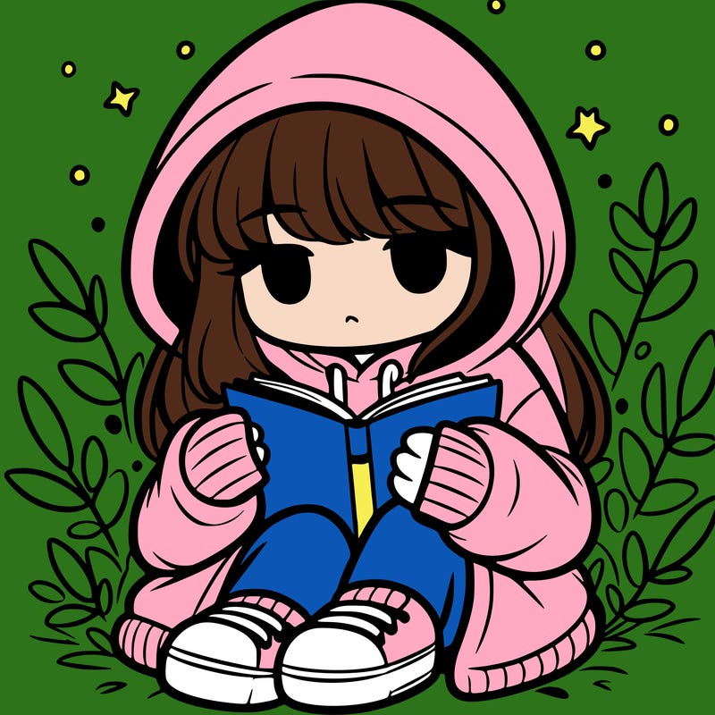girl in oversized hoodie reading a book