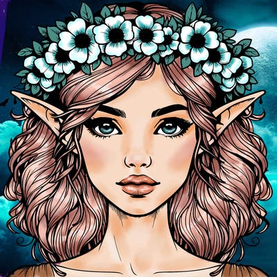 realistic female elf with flower crown