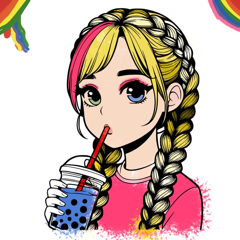 realistic girl with braided hair drinking boba