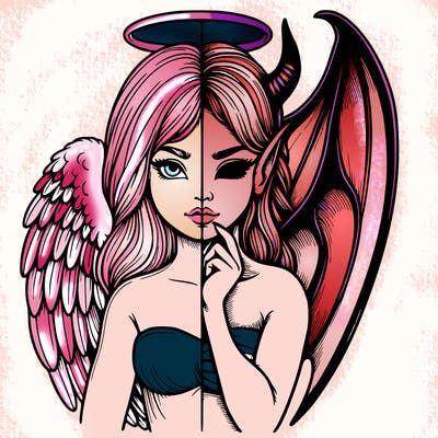 realistic angel half demon