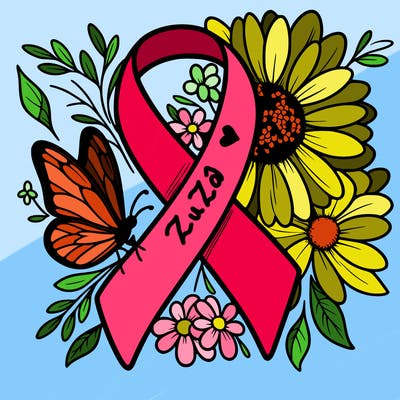 cancer awareness symbol with flowers and butterflies