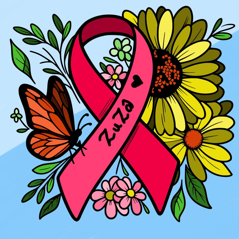 cancer awareness symbol with flowers and butterflies