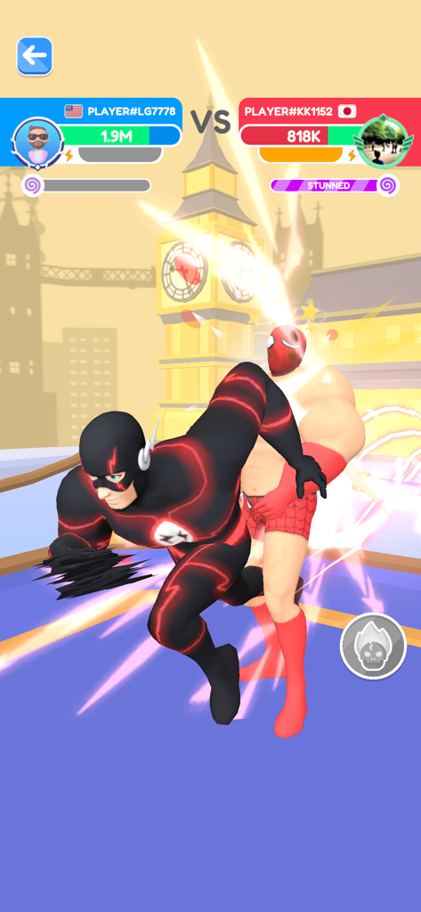 Superhero themed fighting match in the Idle Push Up mobile game