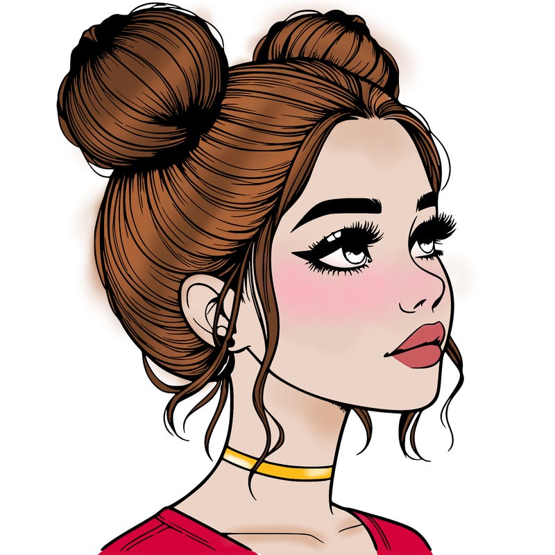 realistic girl with buns on the top of her head