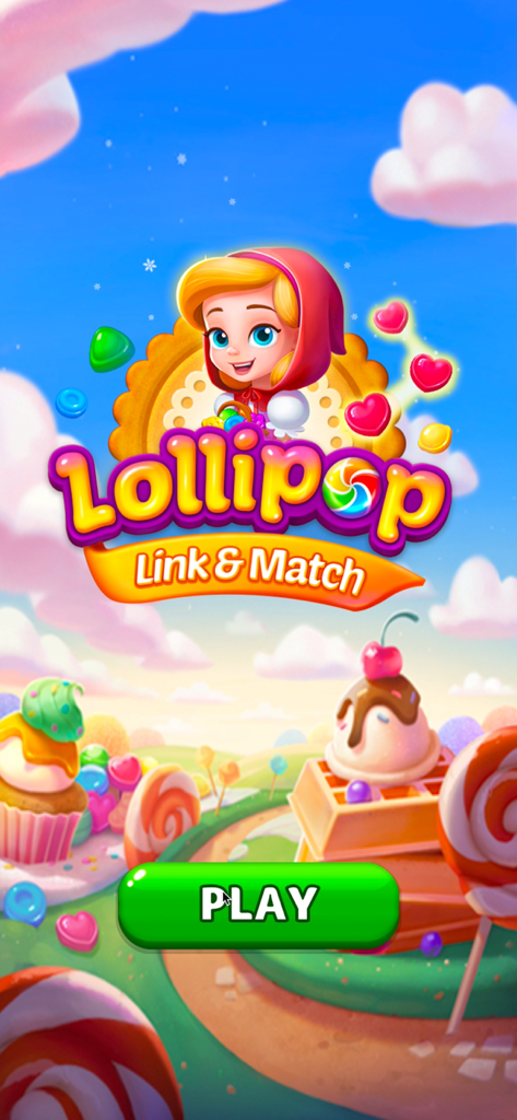 Lollipop : Link & Match - Lollipop Link and Match title screen featuring a cute character and colorful candy world