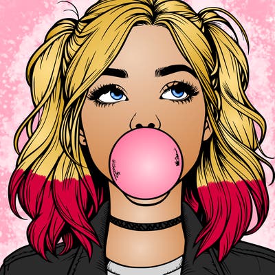 realististic girl blowing bubble -gum