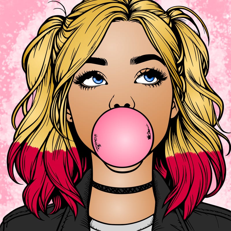 realististic girl blowing bubble -gum
