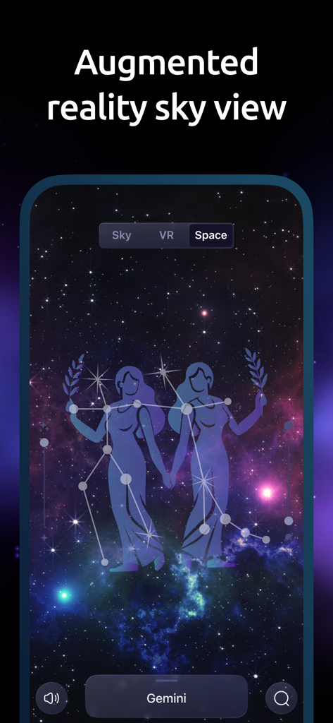 StarMaster: Night Sky & Astro - Augmented-Reality-Ansicht des Sternbilds Zwillinge in der StarMaster-App