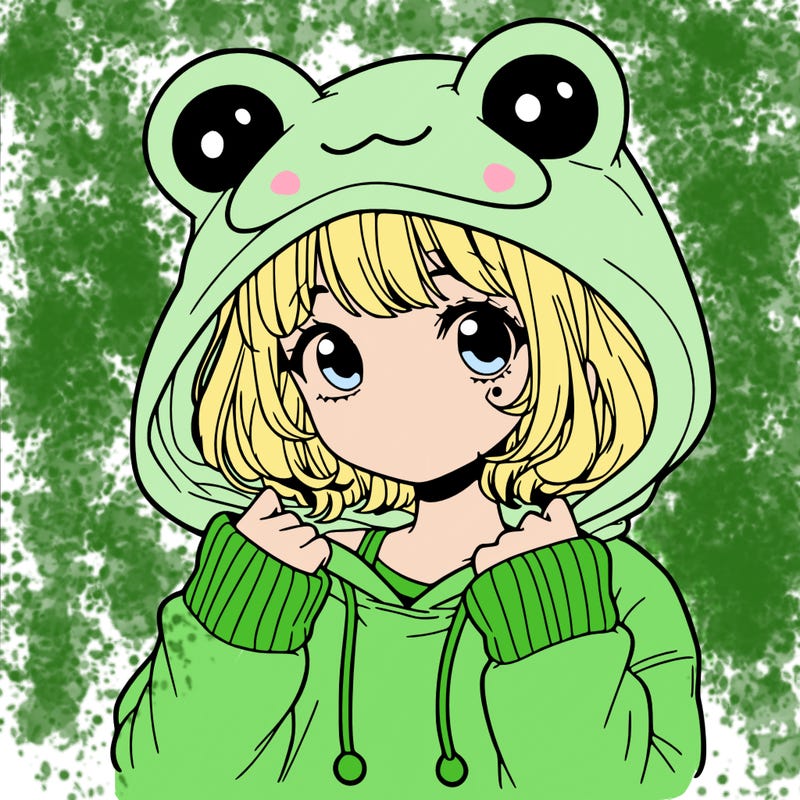 a cute teenage girl wearing a frog hoodie