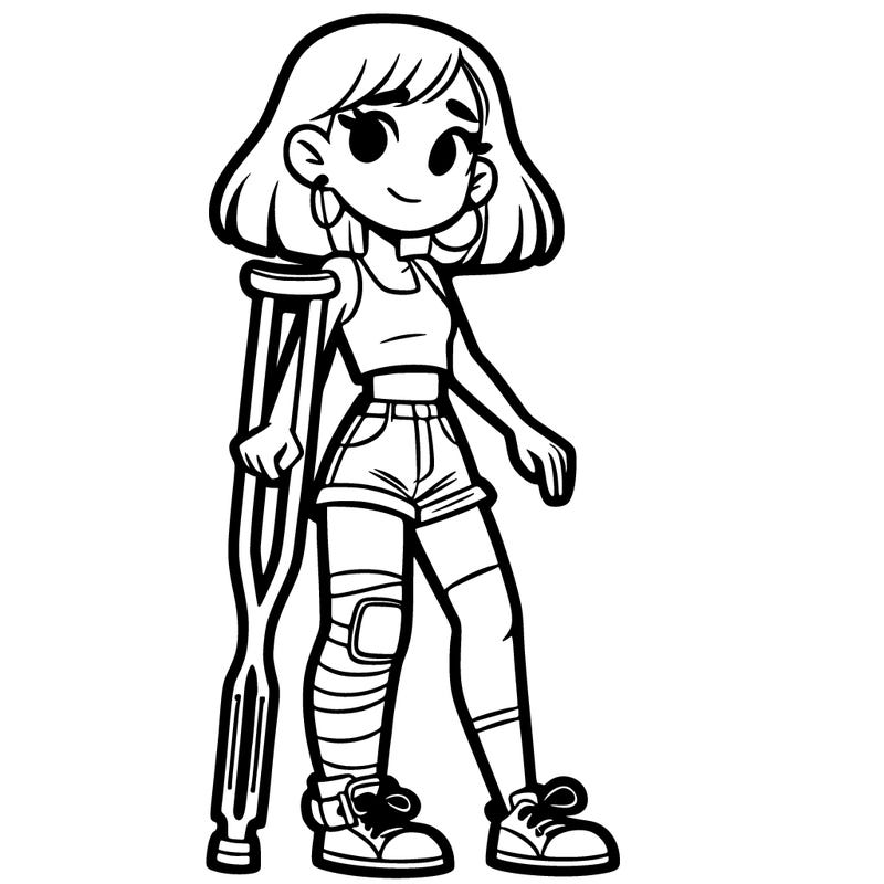 teen girl with crutches and leg cast in crop top