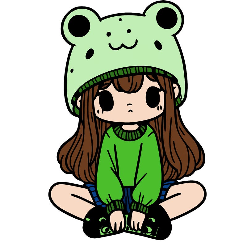 a girl wearing a frog hat and some frog socks