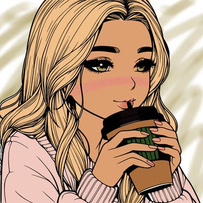 realistic girl drinking coffee