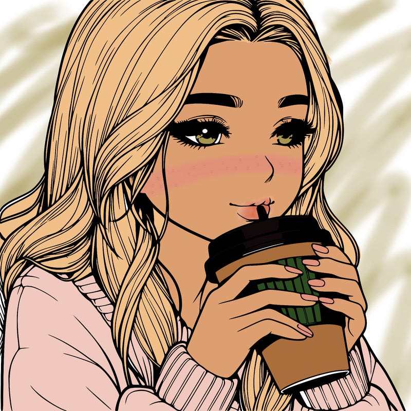 realistic girl drinking coffee