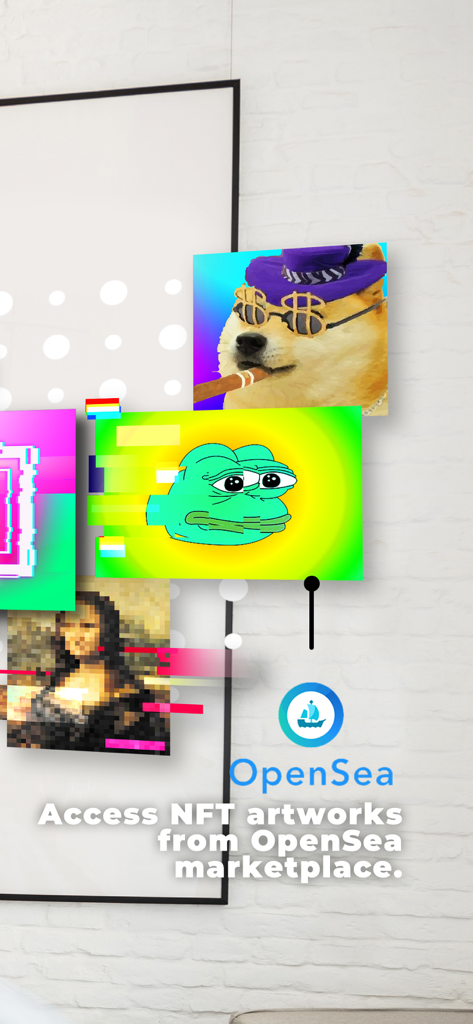 NFT-ARt - 拡張現実ギャラリーの設定で表示されたOpenSeaのデジタルNFTアートワーク