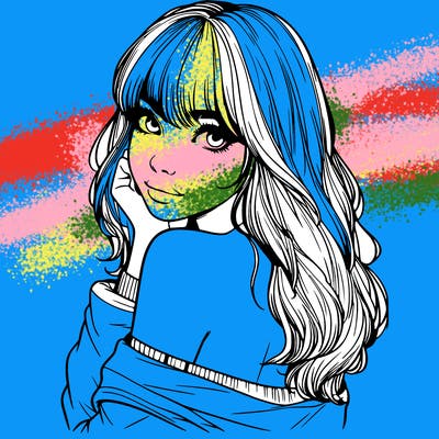 realistic girl with bangs looking over her shoulder