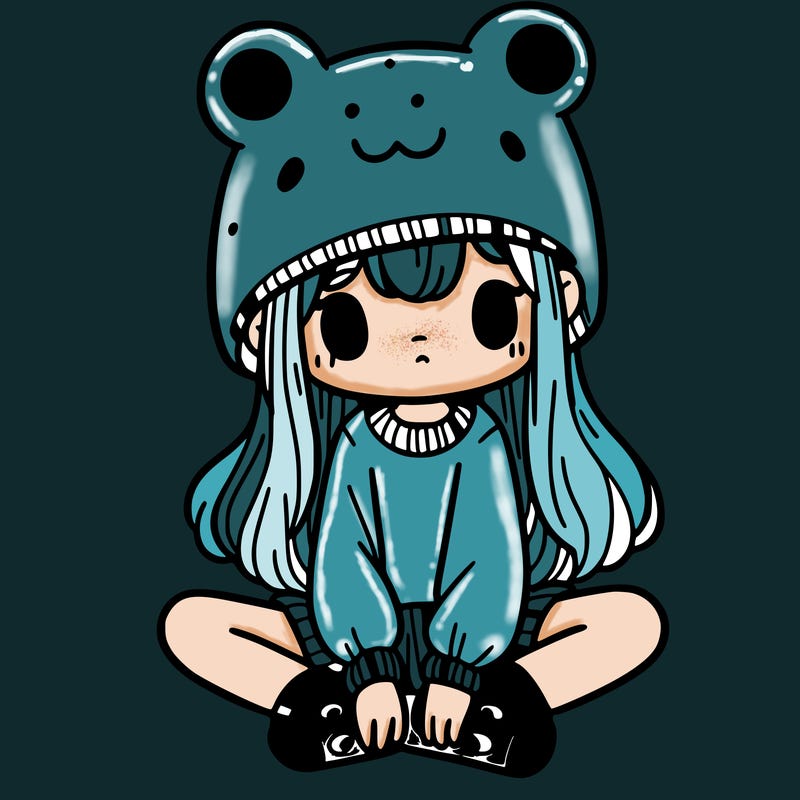 a girl wearing a frog hat and some frog socks