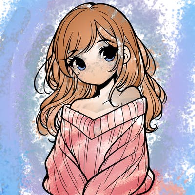shy pretty girl wearing a sweater that is falling off one shoulder portrait