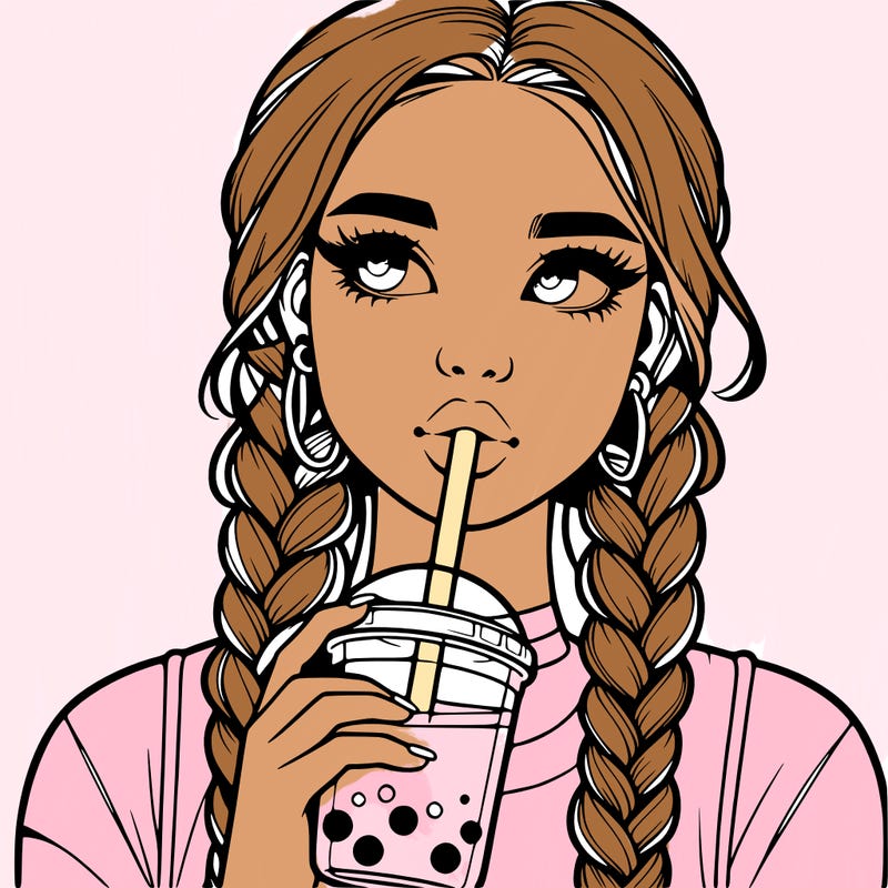 realistic girl with braided hair drinking boba