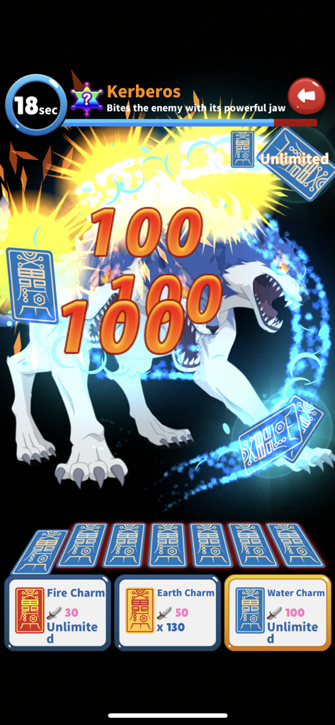 GETCHA GHOST-The Haunted House - Gameplay screenshot of GETCHA GHOST showing a combat sequence against the ghost Kerberos using elemental charms