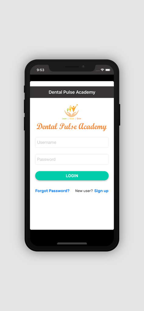 Dental Pulse Academy - Login screen for the Dental Pulse Academy mobile application