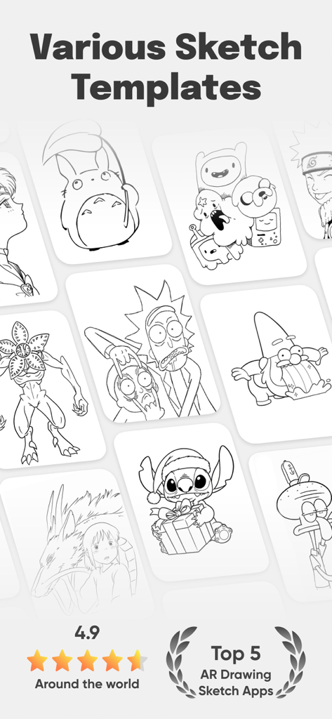 AR Sketch: Paint & Drawing! - A variety of sketch templates featuring popular cartoon characters and anime for tracing in the AR Sketch app