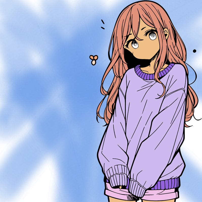 manga teen girl  in a sweater and baggy pants