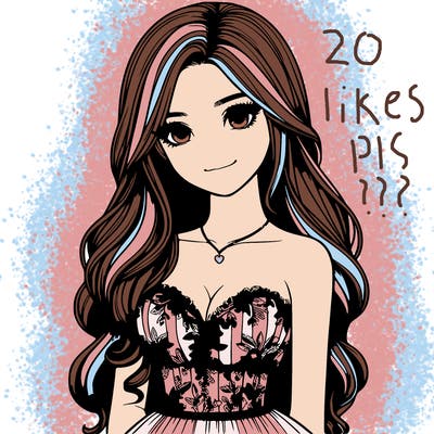 realistic girl with long hair and pretty prom dress