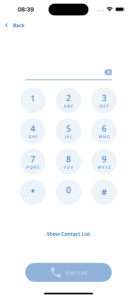 ConnectUC - ConnectUC mobile dialer interface with numeric keypad and start call button