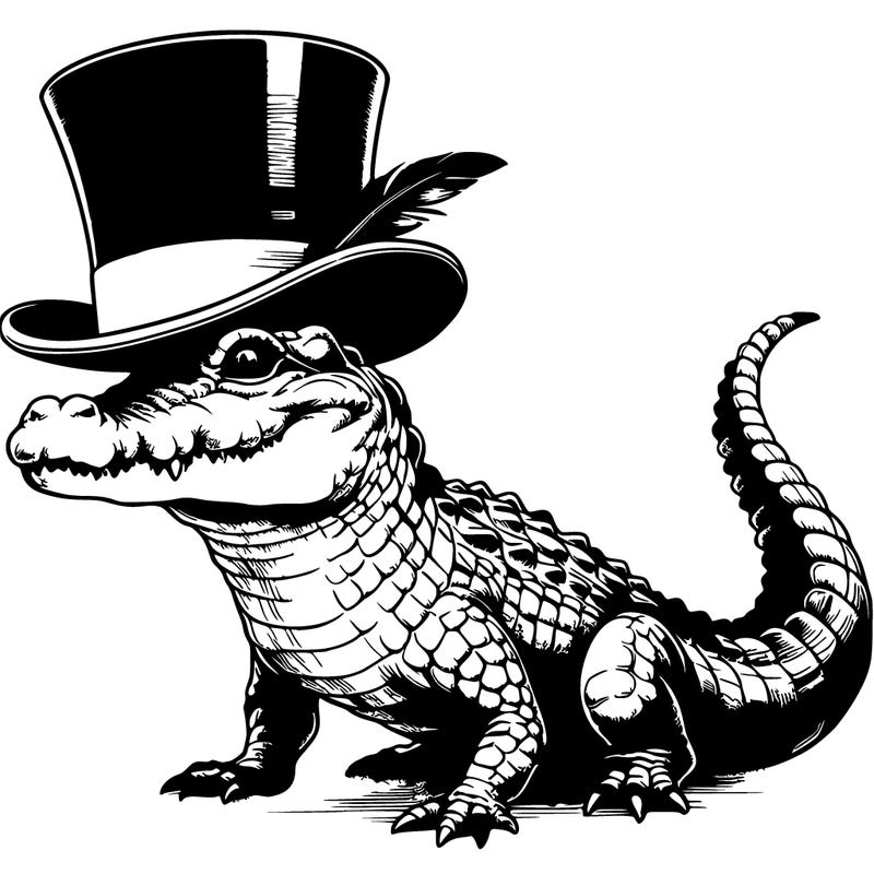 crocodile in a top hat realistic