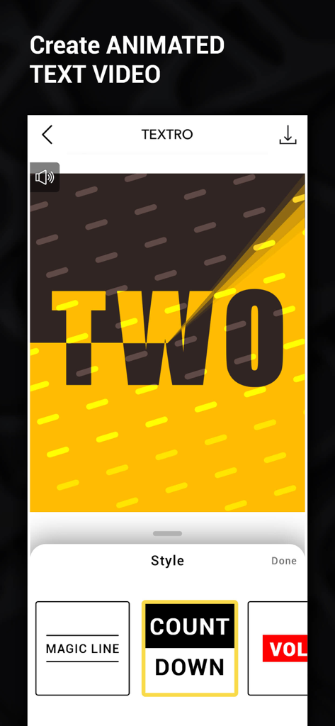 Textro - Animated Text Videos - Textro app interface displaying different animation styles for social media video creation