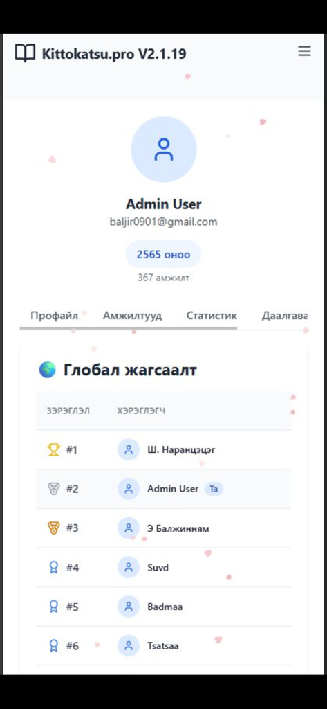Kittokatsu pro - Kittokatsu pro app user profile and global leaderboard ranking for Japanese language learners