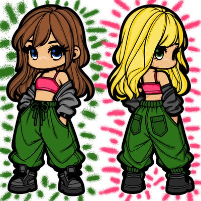 girl in crop top and baggy pants