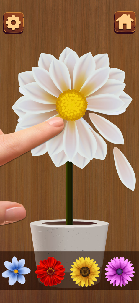 Mini Relaxing Game - pop it - A finger plucking white flower petals in a virtual ASMR relaxing game
