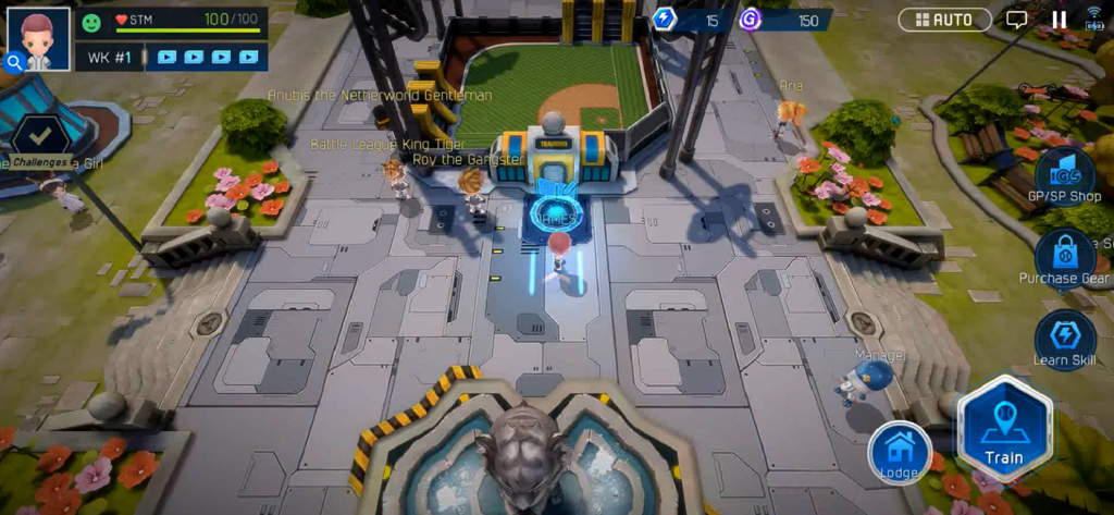 Eine Draufsicht auf die Trainingseinrichtung und den Charaktermanagement-Hub in Baseball Superstars 2024