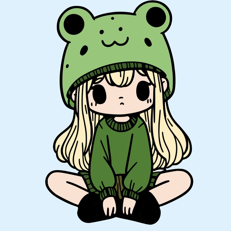 a girl wearing a frog hat and some frog socks