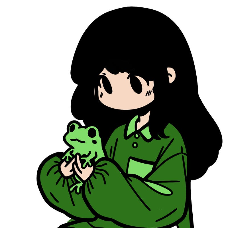 girl with long hair and a oversized shirt. and she is holding a frog