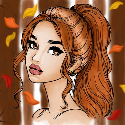 realistic girl with a ponytail on her hair and lips