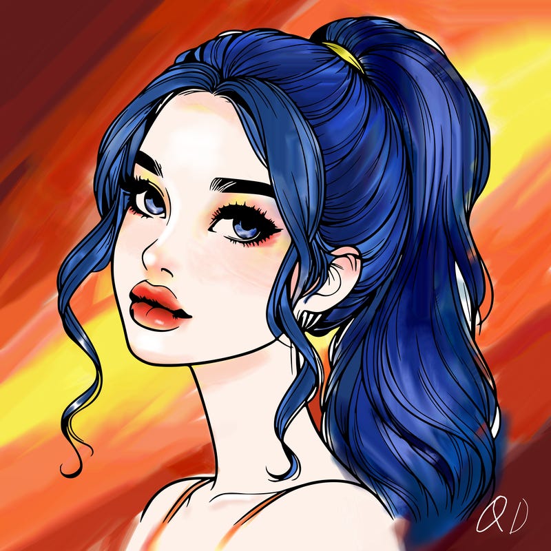 realistic girl with a ponytail on her hair and lips