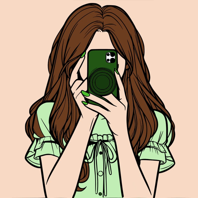 a realistic girl holding her phone taking pictures