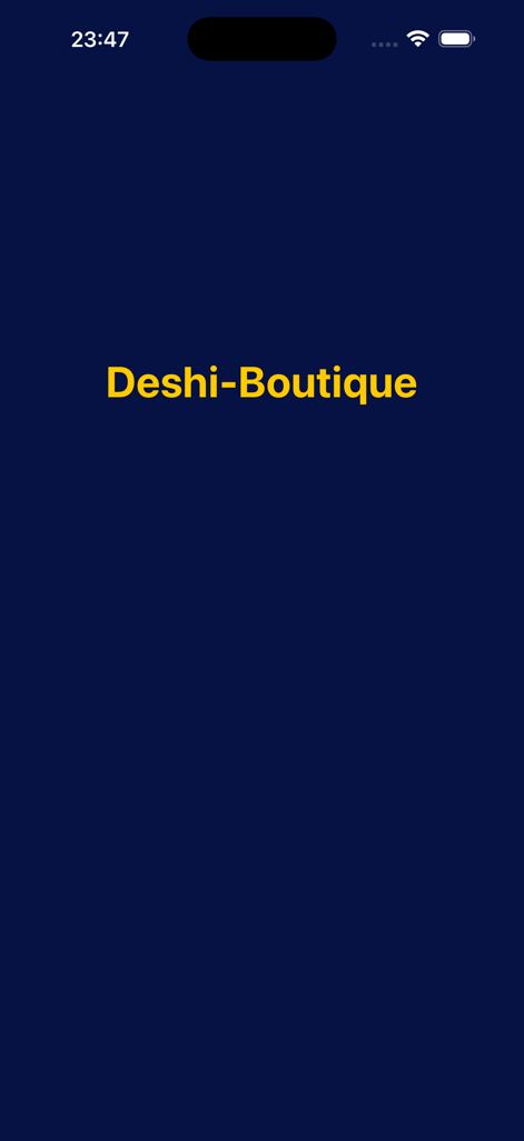 Deshi-Boutique - Deshi Boutique app launch screen with yellow text on a dark blue background