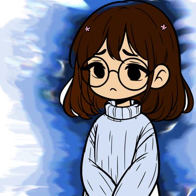 sad girl with glasses in a sweater