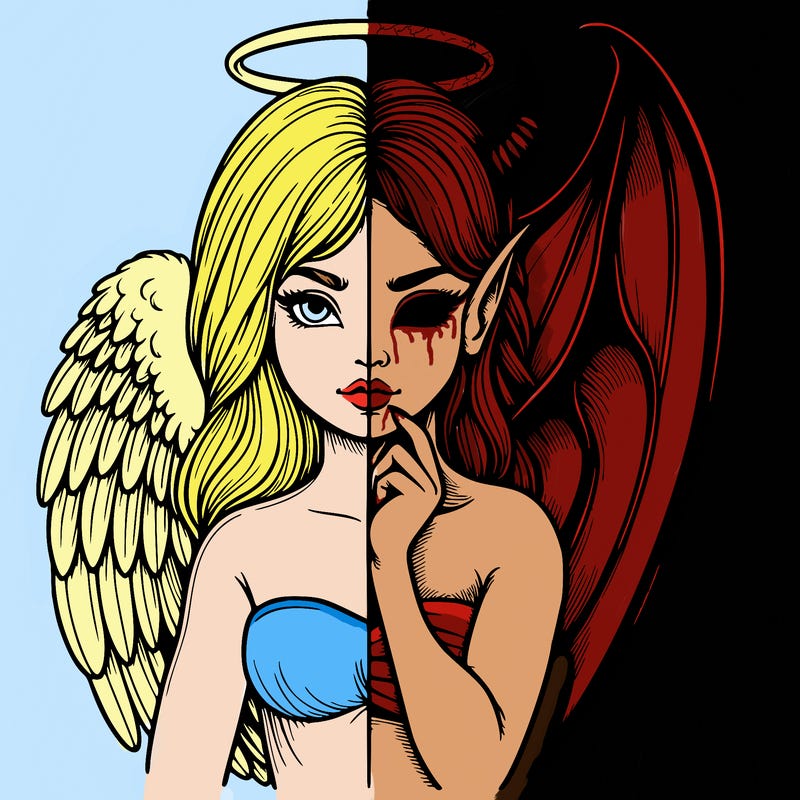 realistic angel half demon