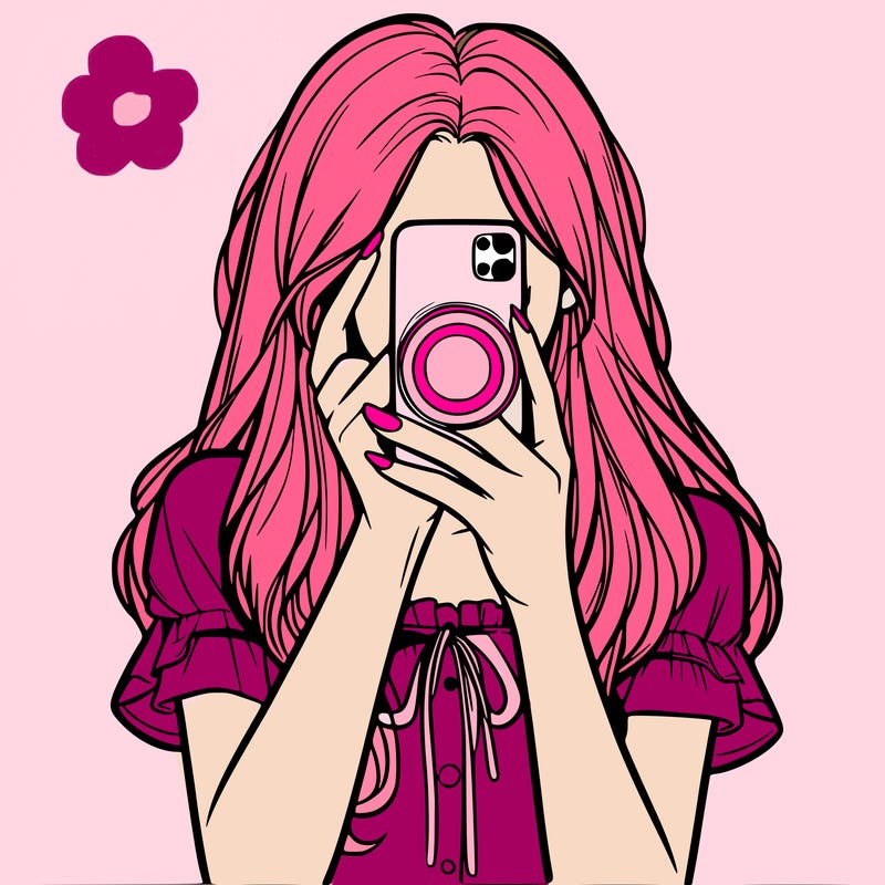 a realistic girl holding her phone taking pictures