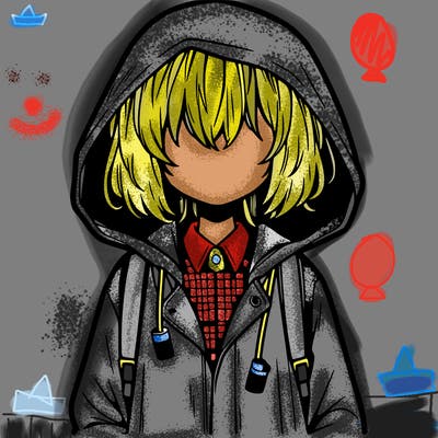 little anime girl in a raincoat her hair is covering her eyes she has a lighter