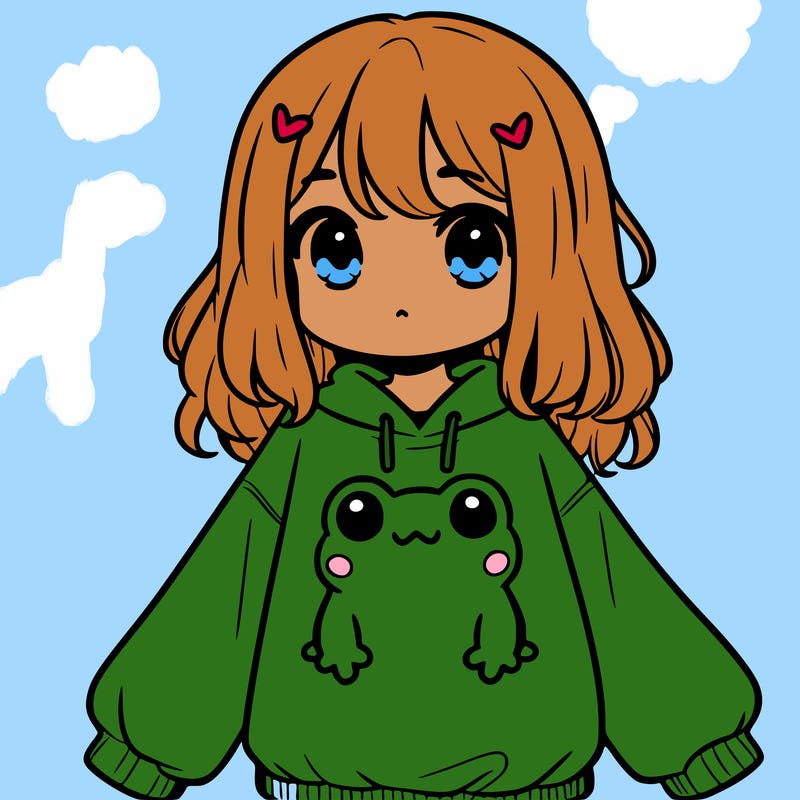 girl wearing frogging sweatshirt