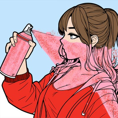 a realistic girl spray, painting