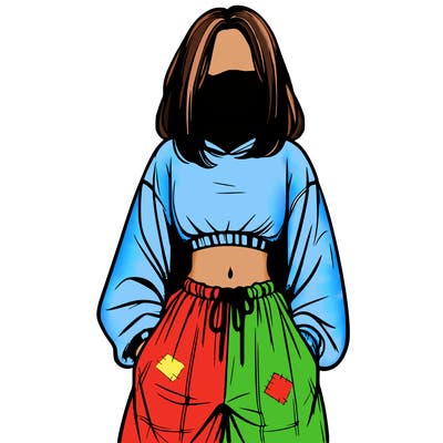 realistic girl faceless with baggy pants and a crop top